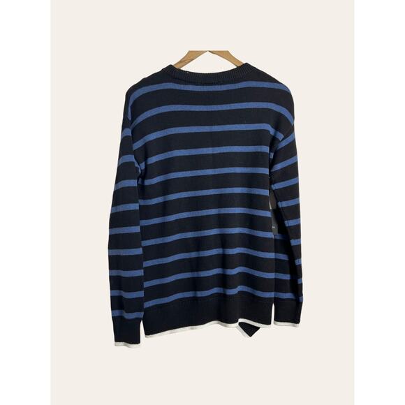 Simply Vera Wang Black Blue Striped Ribbed Asymmetrical Pullover Sweater Size S - Picture 7 of 10